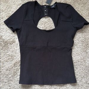 Lulu's Black Short Sleeve Top with Back Keyhole